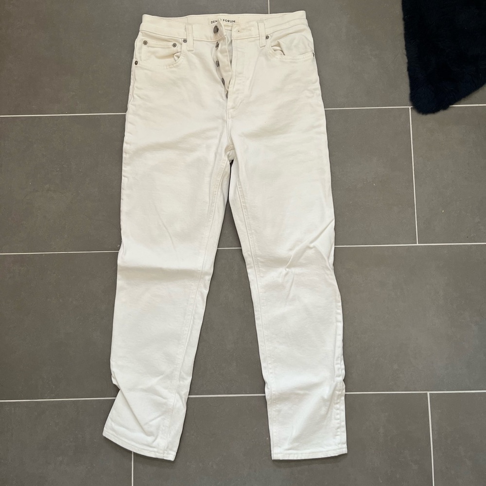 Denim Forum Straight-Leg White Jeans